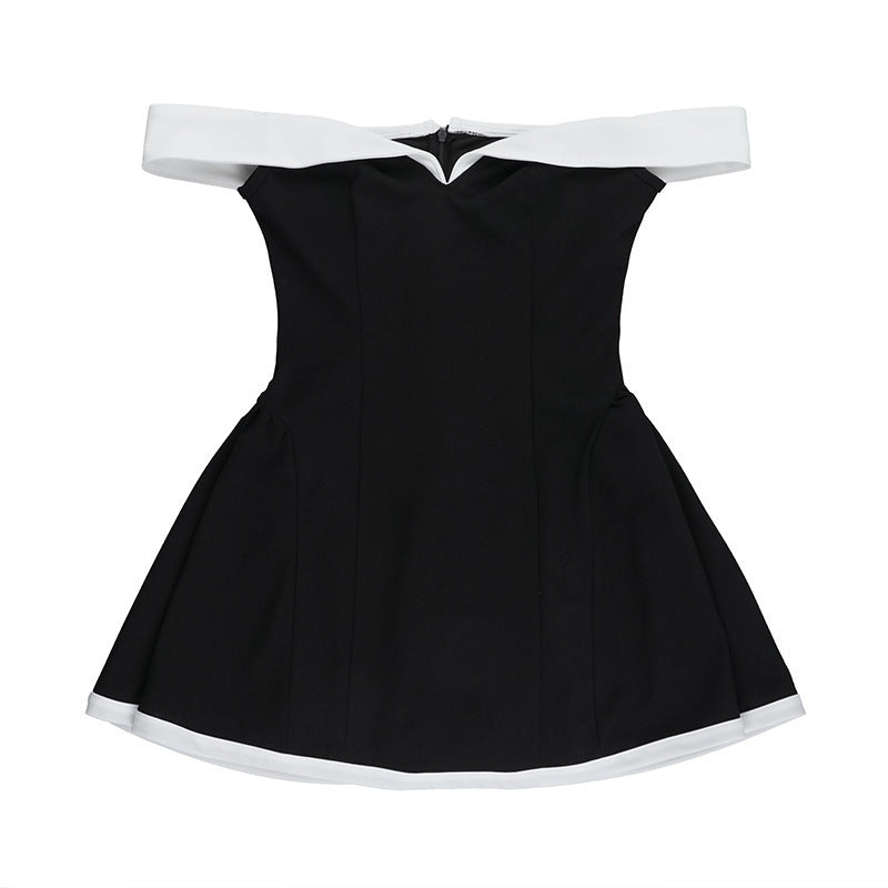 Off Shoulder Sweetheart Contrast Trim Flared Mini Dress 15