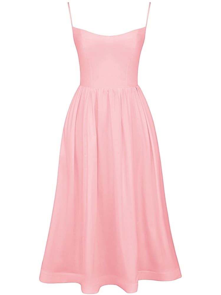 Spaghetti Strap Scoop Neck Gathered Flared Midi Dress 7