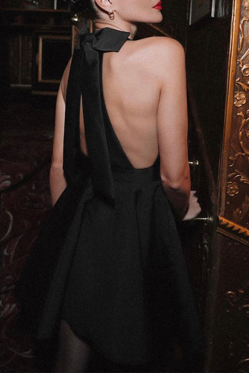 Halter Neck Square Neck Bow Back Fit and Flare Pocket Mini Dress 4
