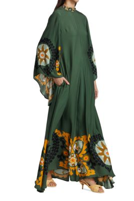 Medallion Print Mock Neck Embroidered Bell Sleeve Maxi Dress 4
