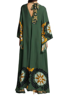 Medallion Print Mock Neck Embroidered Bell Sleeve Maxi Dress 2