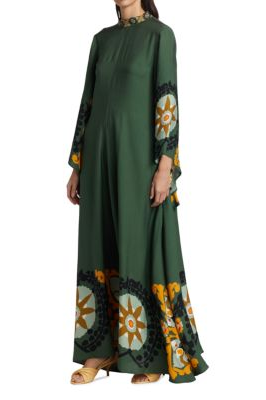 Medallion Print Mock Neck Embroidered Bell Sleeve Maxi Dress 5