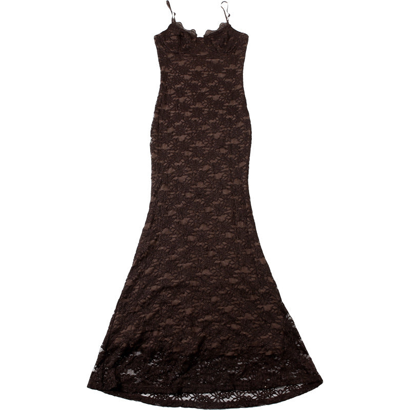 Spaghetti Strap Sweetheart Lace Maxi Dress 17