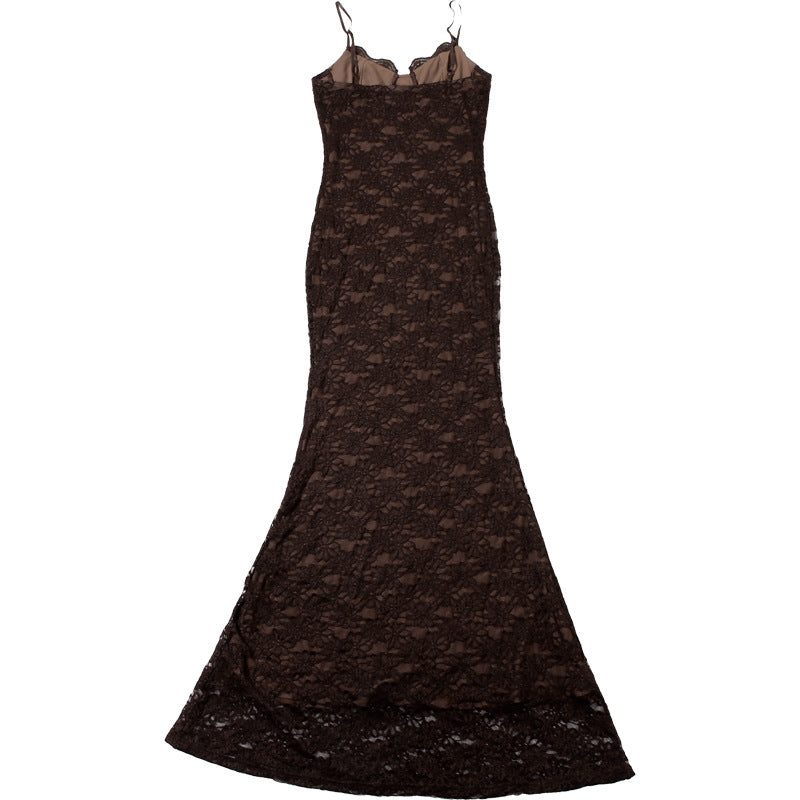 Spaghetti Strap Sweetheart Lace Maxi Dress 18