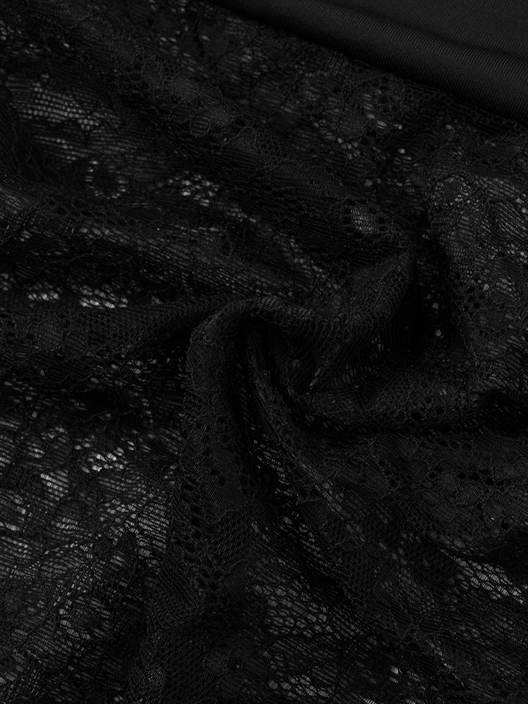 Spaghetti Strap Floral Lace Midriff Panel Column Maxi Dress 17