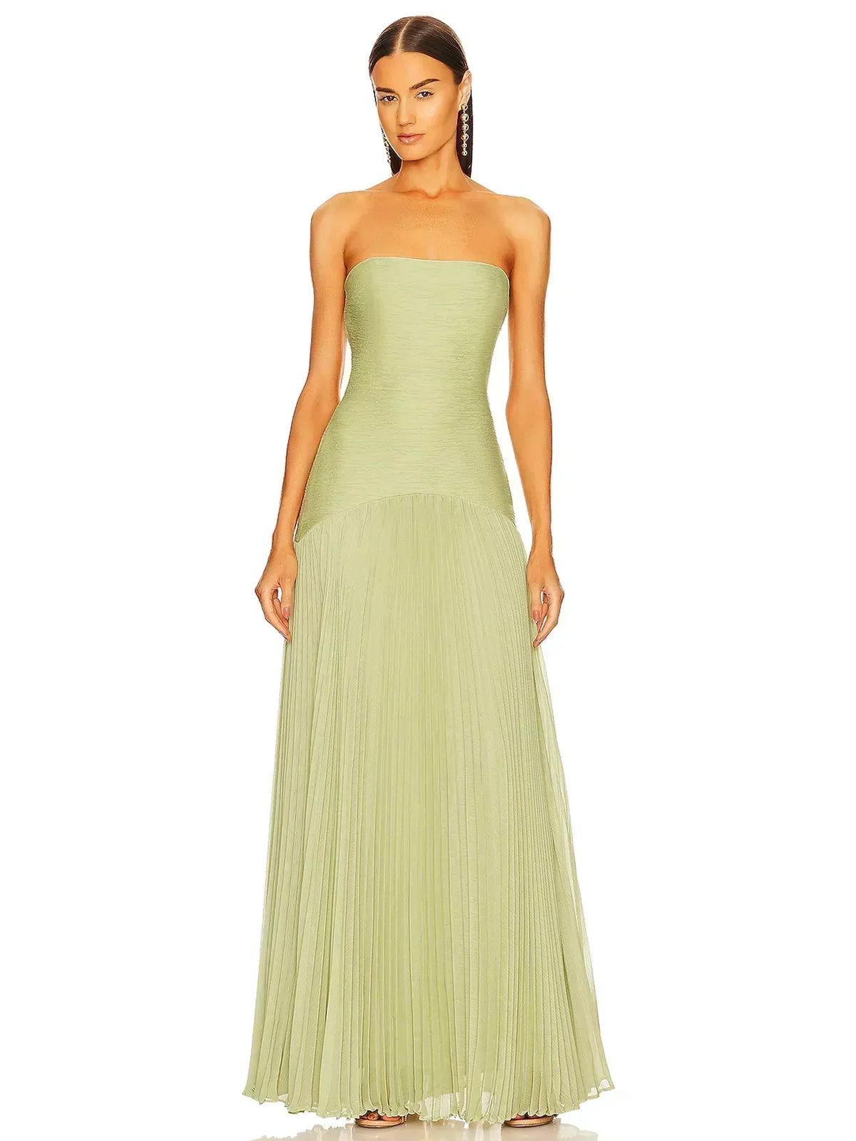 Strapless Drop Waist Accordion Pleat Column Maxi Gown 3