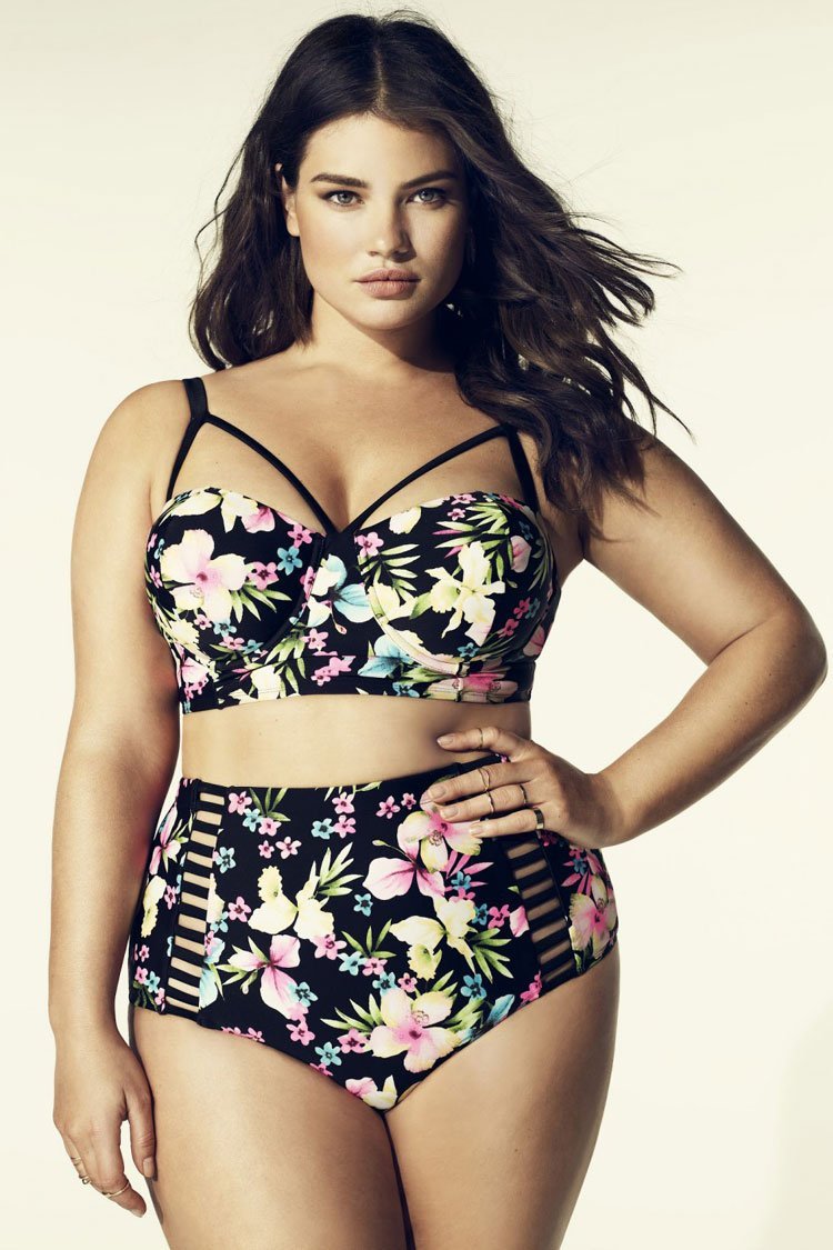 Plus Size Floral Strappy High Waisted Bikini Swimsuit - Two Piece Set