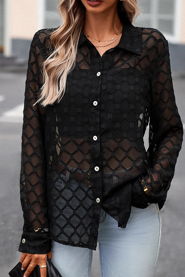 Solid Color Jacquard Long Sleeve Tops