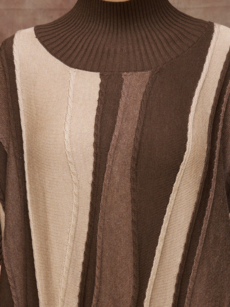 Mock Neck Drop Shoulder Vertical Stripe Oversized Knit Maxi Dress 4