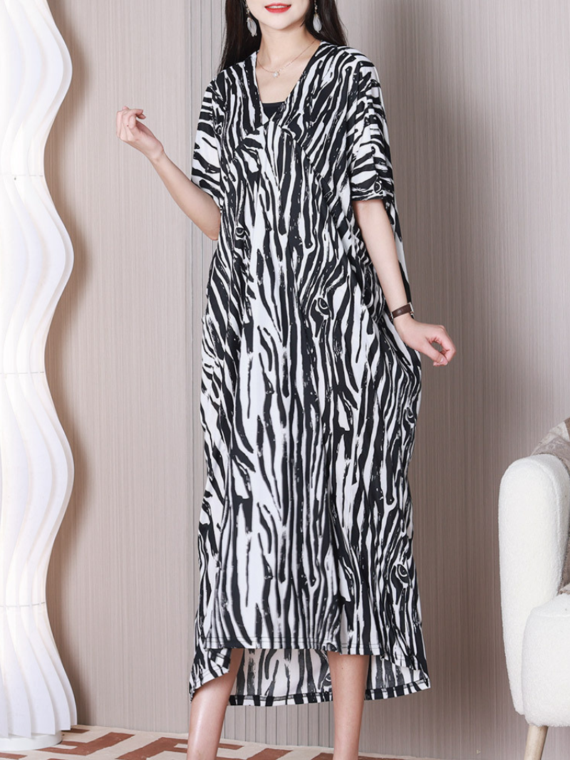 Round Neck Loose Shift Midi Dress