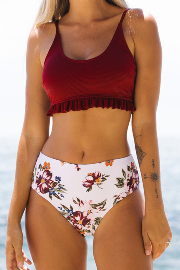 Stringy Selvedge High Waist Flower Print Bikini Set