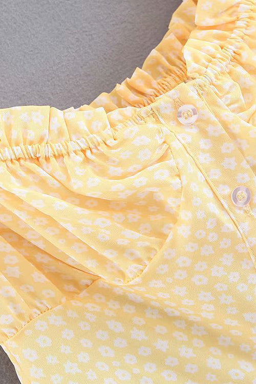 Square Neck Spaghetti Strap Daisy Print Ruffle Mini Dress 6