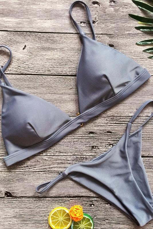 Grey Triangle Brazilian String Thong High Cut Sexy Bikini Bathing Suit