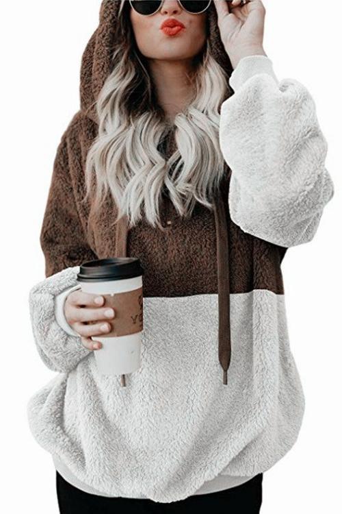 Long sleeve hooded solid color sweater