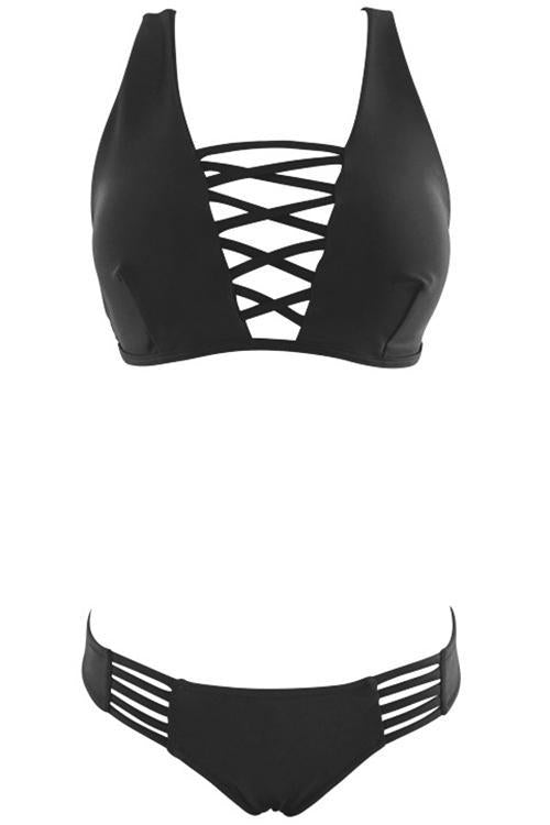 Black Strappy Crisscross Sexy Two Piece Swimsuit