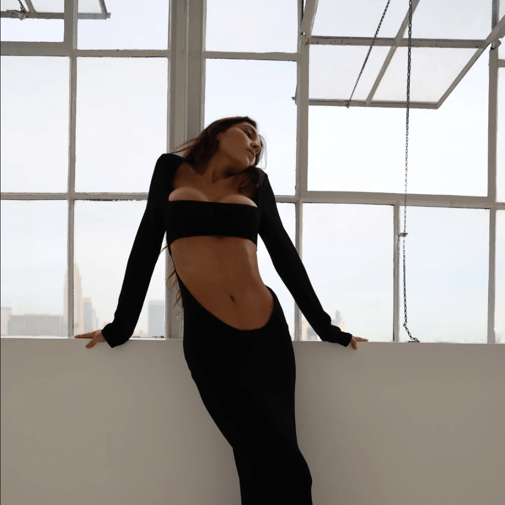 Long Sleeve Deep Square Neck Cutout Waist Fitted Maxi Dress 7