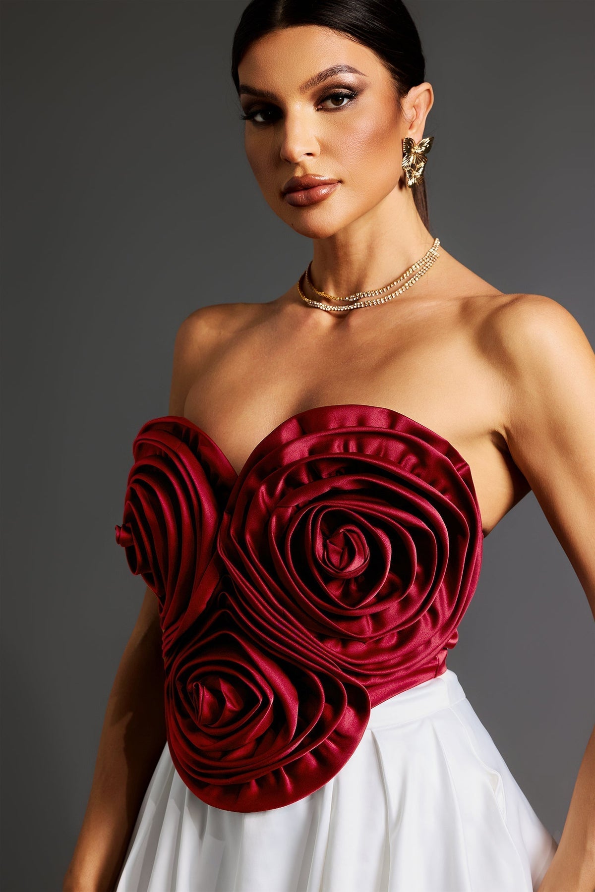 Strapless 3D Rosette Bodice Pleated A-Line Mini Dress 10