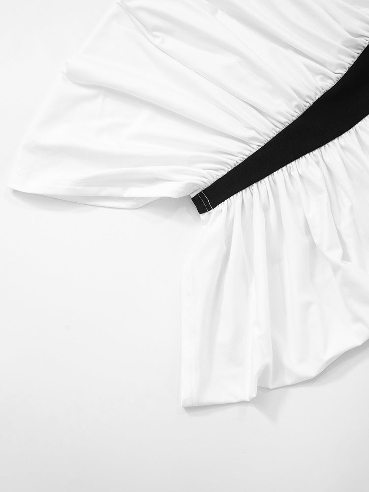 Halter Neck Contrast Panel Ruched Side Drape Midi Dress 21