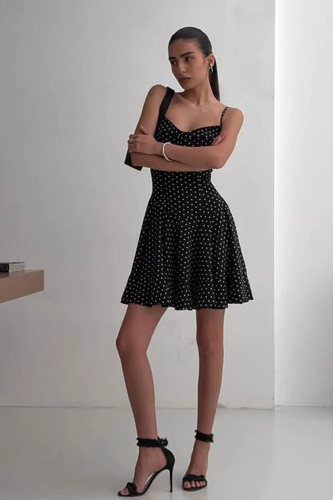 Black A-Line Cami Polka Dot Mini Dress 2