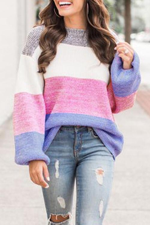 Casual Patchwork Multicolor Sweater