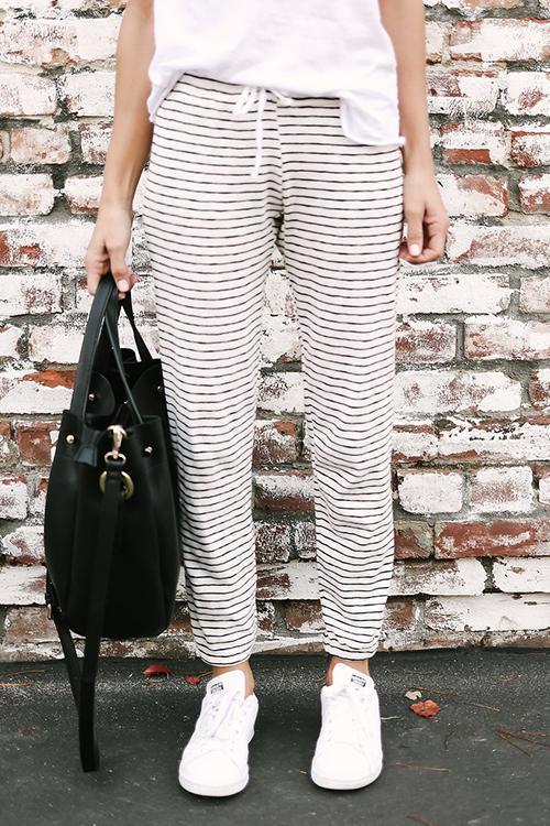 Lace-up Striped Drawstring Pants