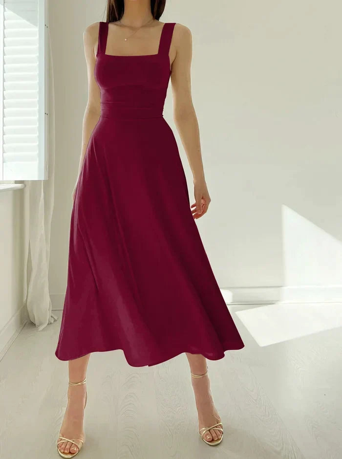 Square Neck Wide Strap A-Line Midi Dress 4