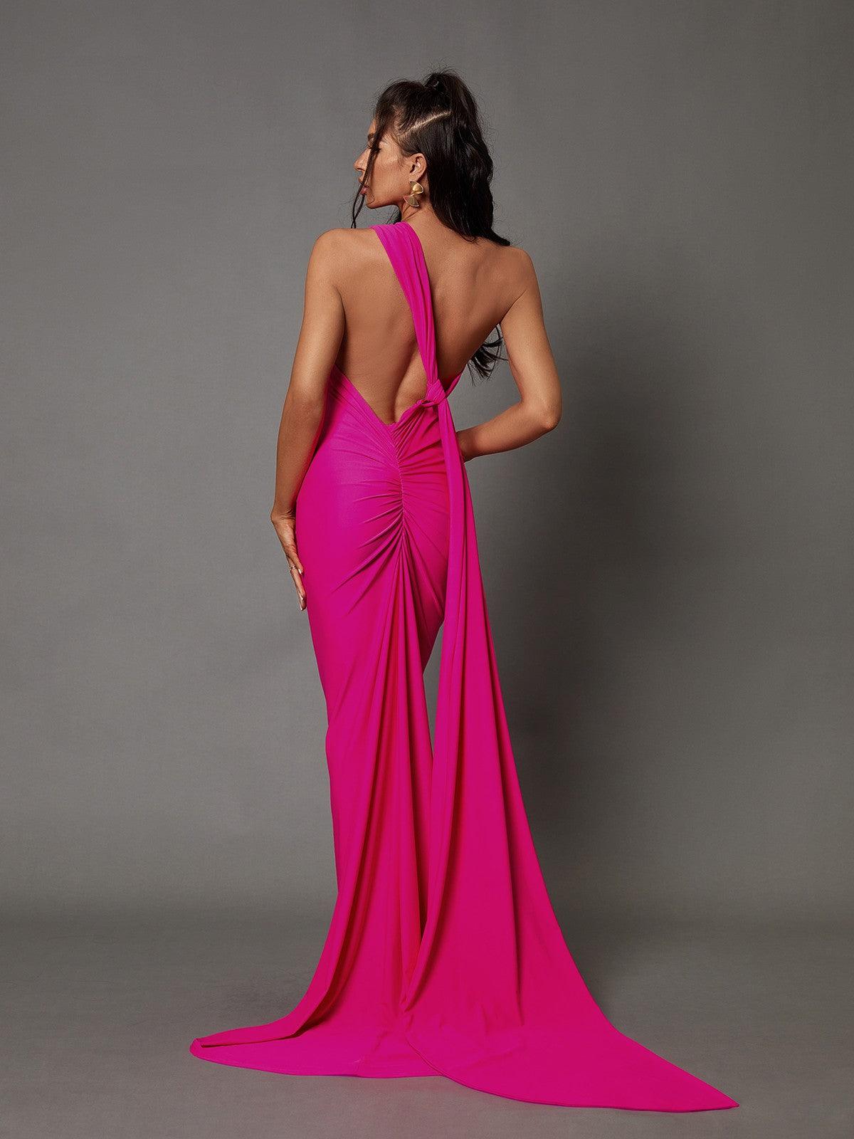 Halter Backless Drape Open Back Column Maxi Dress