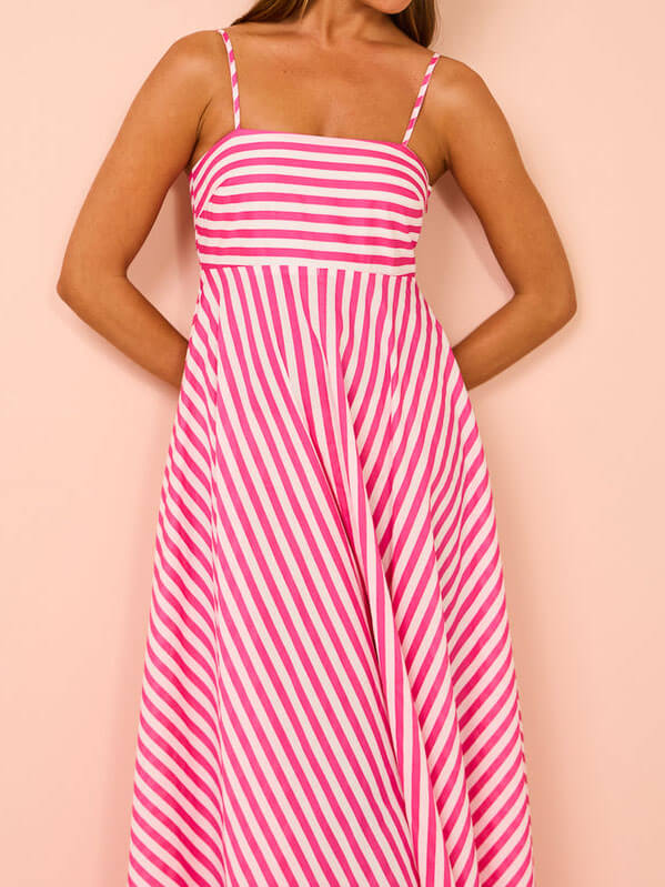 Striped Spaghetti Strap Square Neck Chevron Panel Maxi Dress 3