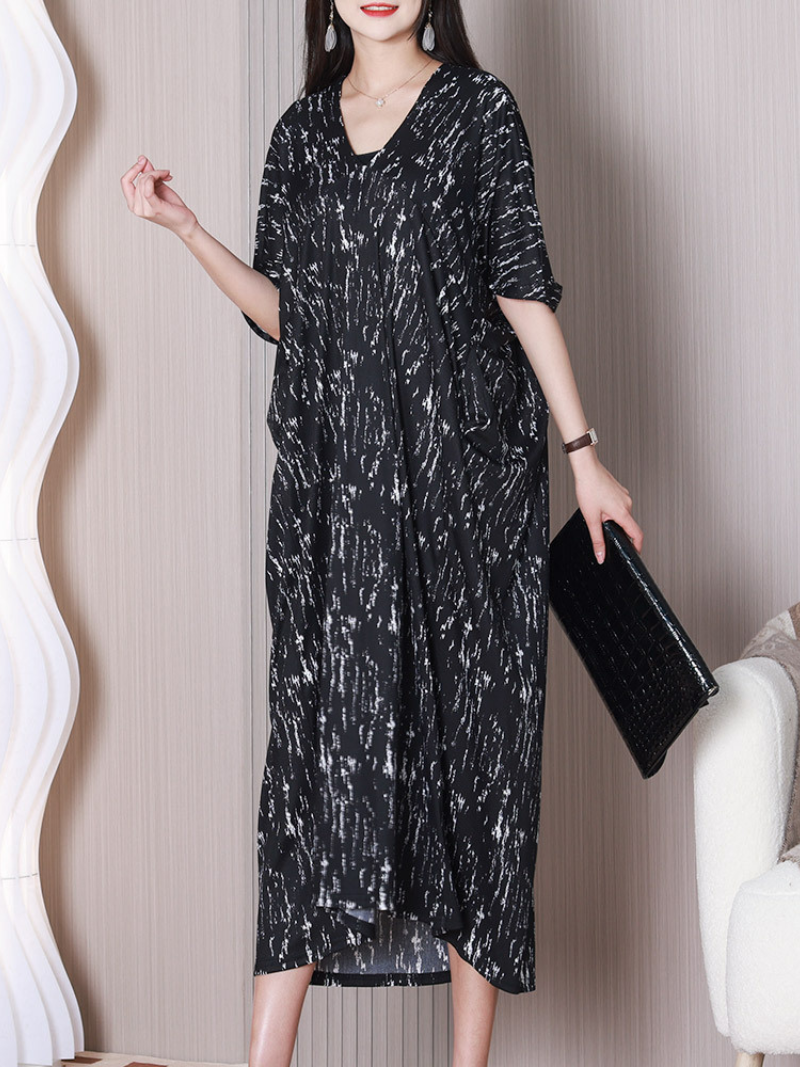 Round Neck Loose Shift Midi Dress 2