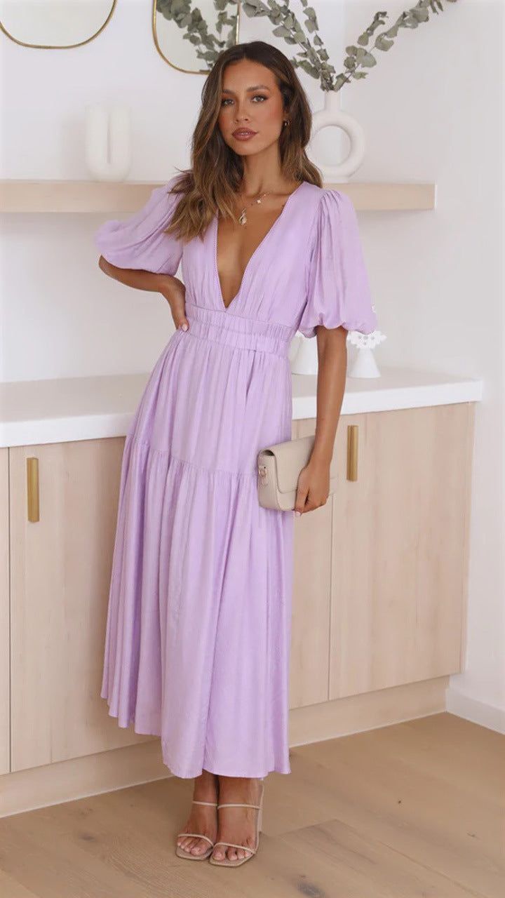 Smocked Bodice Ruffle Midi Dress