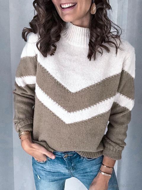 Contrast Half High Neck Regular Sweater
