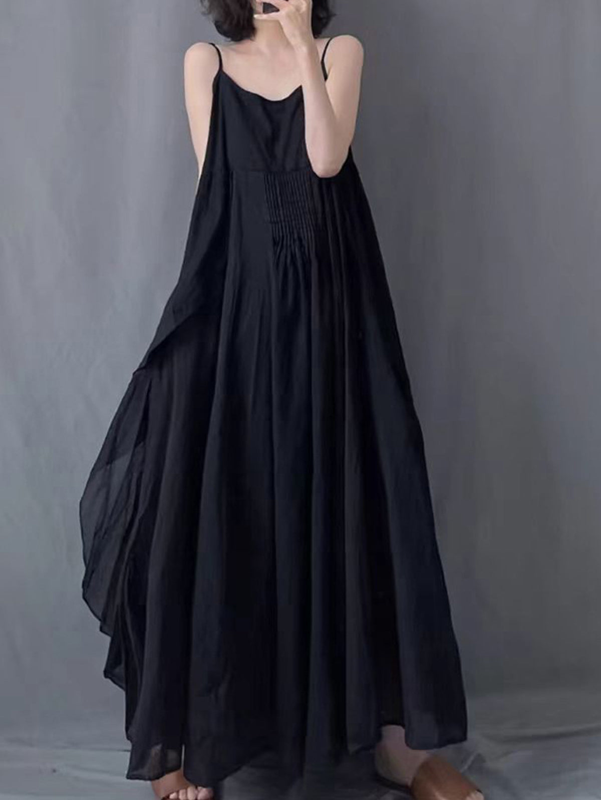 Spaghetti Strap Pintuck Pleated Tent Maxi Dress 5
