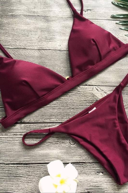 Burgundy Triangle Brazilian String Thong High Cut Sexy Bikini Bathing Suit
