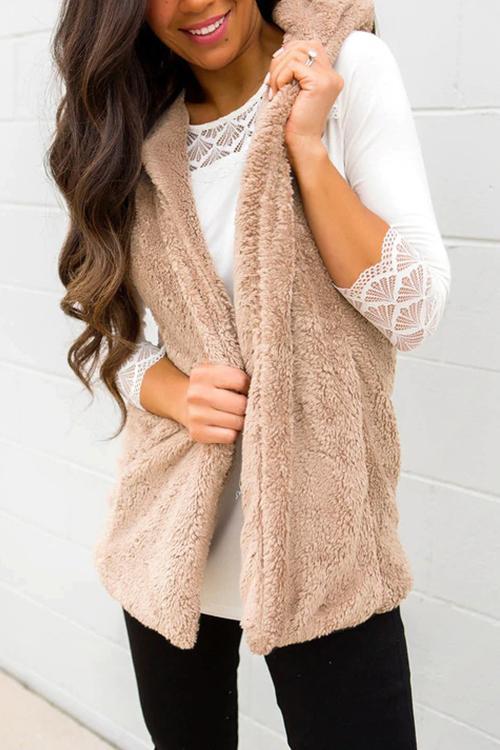 Casual Solid Hooded Collar Vests