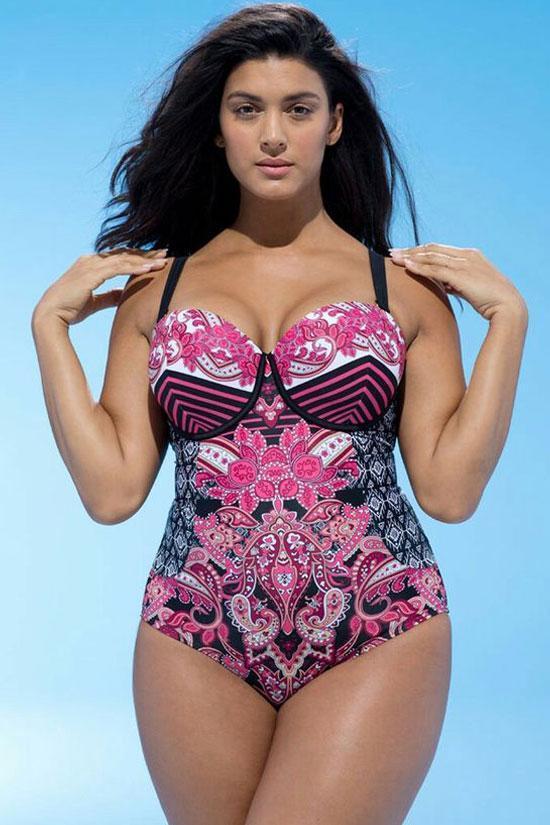 Plus Size Ethnic Push Up Underwired One Piece Swimsuit