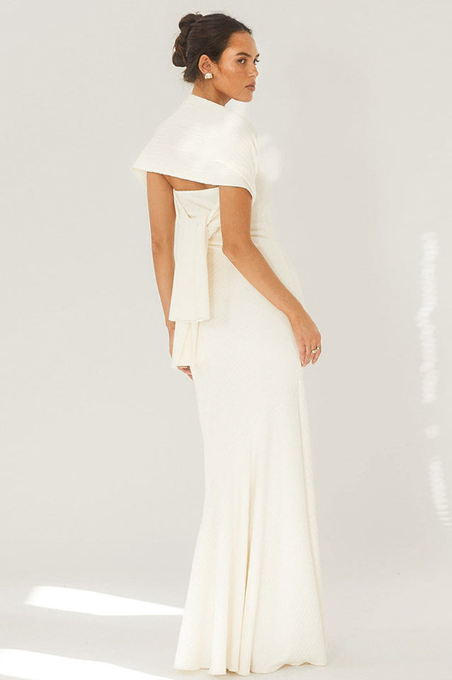 Strapless Rib Knit Neck Scarf Trumpet Hem Mermaid Maxi Gown 11