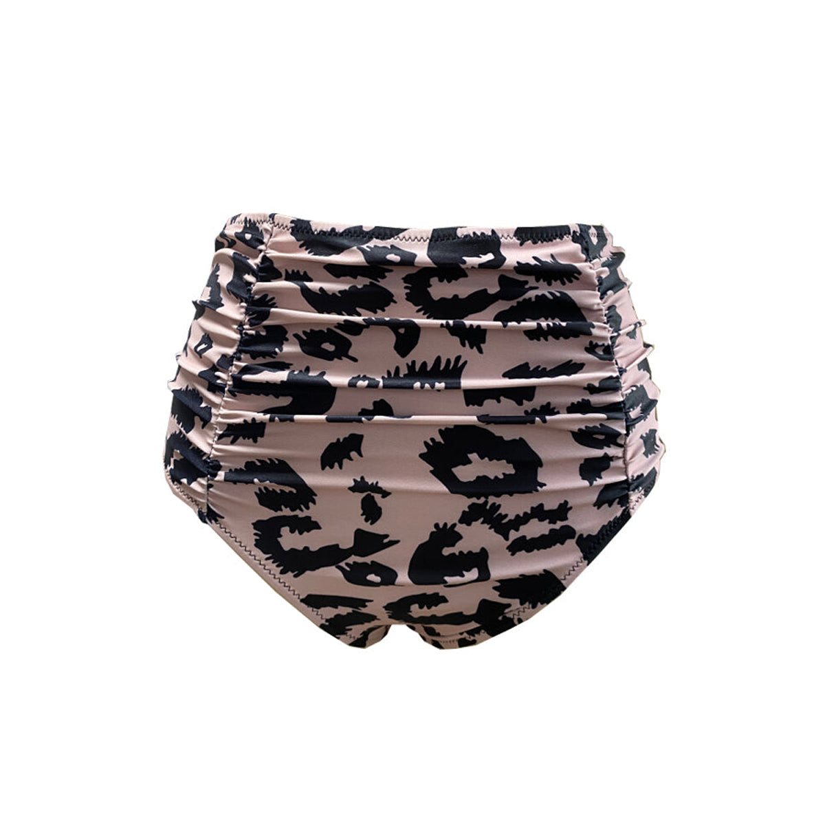 Leopard Print High Waist Ruched Design Swim Panty