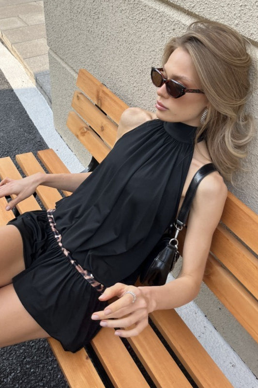 Halter High Neck Studded Waistband Bubble Hem Tulip Skirt Mini Dress 7