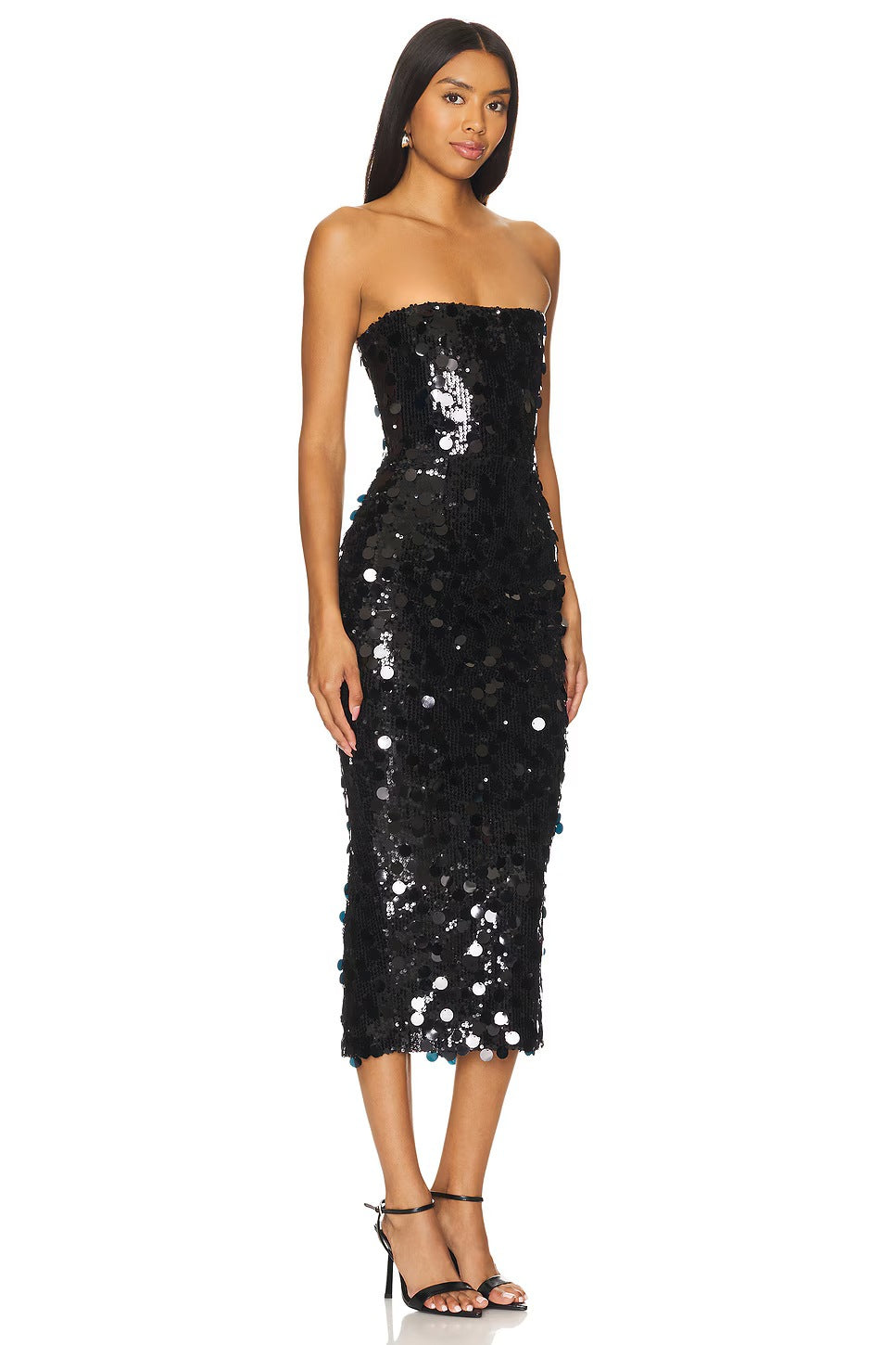 Strapless Paillette Sequin Bodycon Midi Dress 3