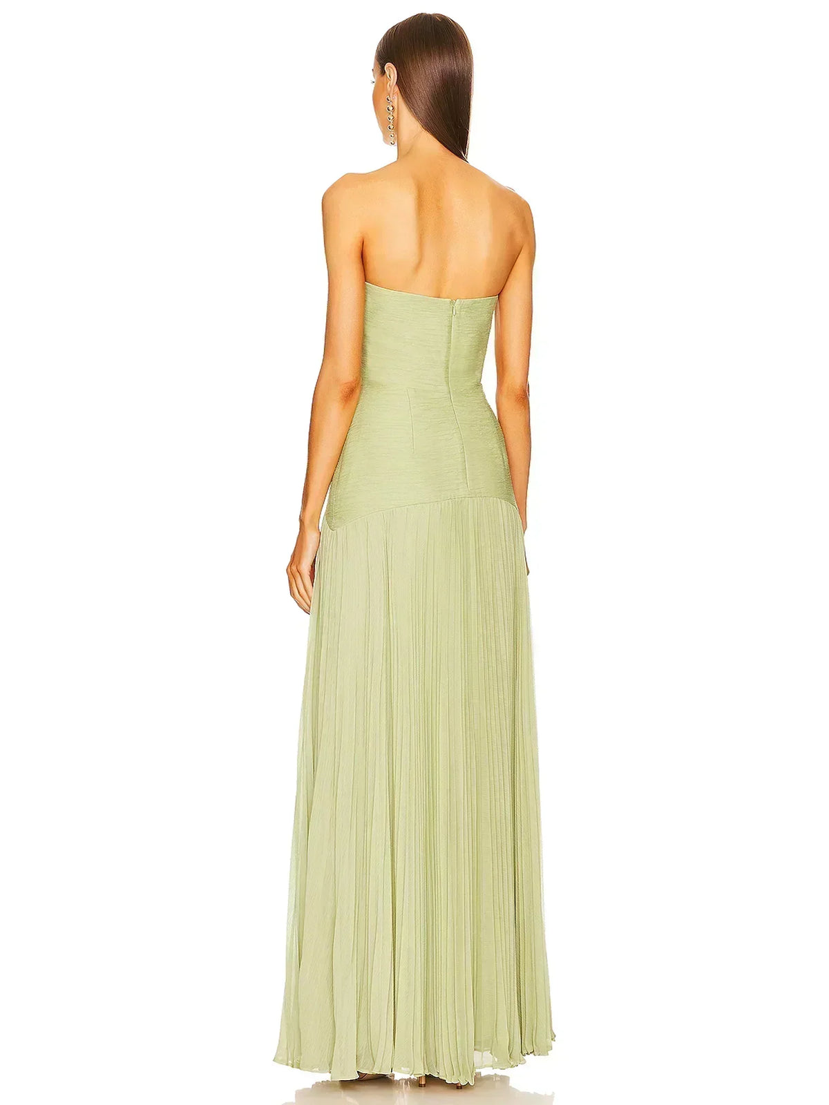 Strapless Drop Waist Accordion Pleat Column Maxi Gown 4