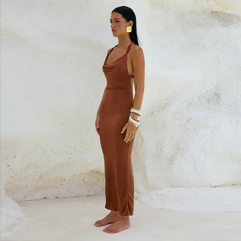 Halter Cowl Neck Backless Bodycon Column Maxi Dress 3