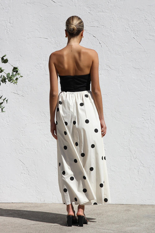 Strapless Polka Dot Gathered Waist Tiered Maxi Dress 6