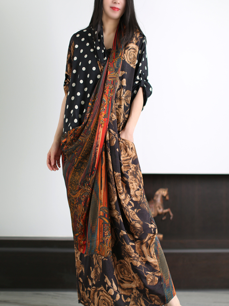 Deep V Neck Long Sleeve Wrap Maxi Dress 2