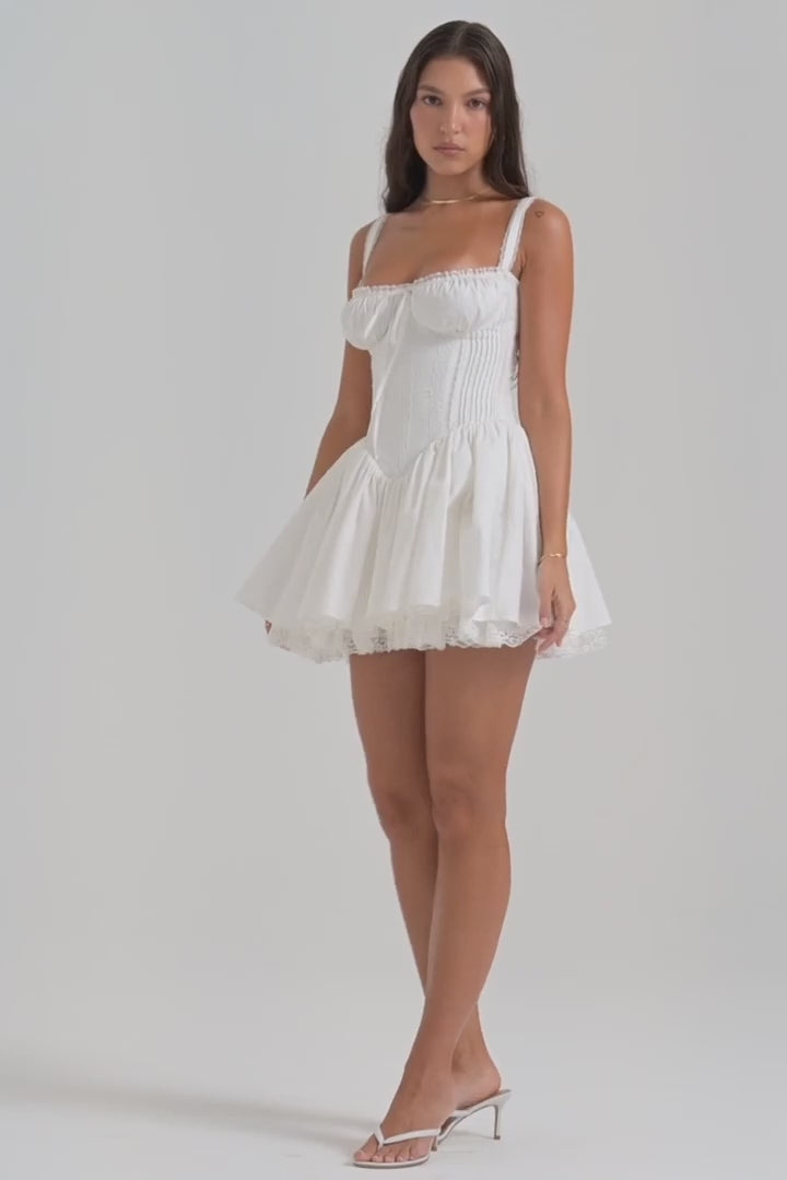Lace Trim Sweetheart Corset Pleated Babydoll Mini Dress 12
