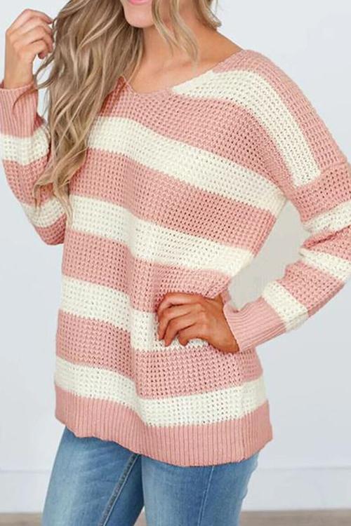 Casual Striped Pink Sweaters