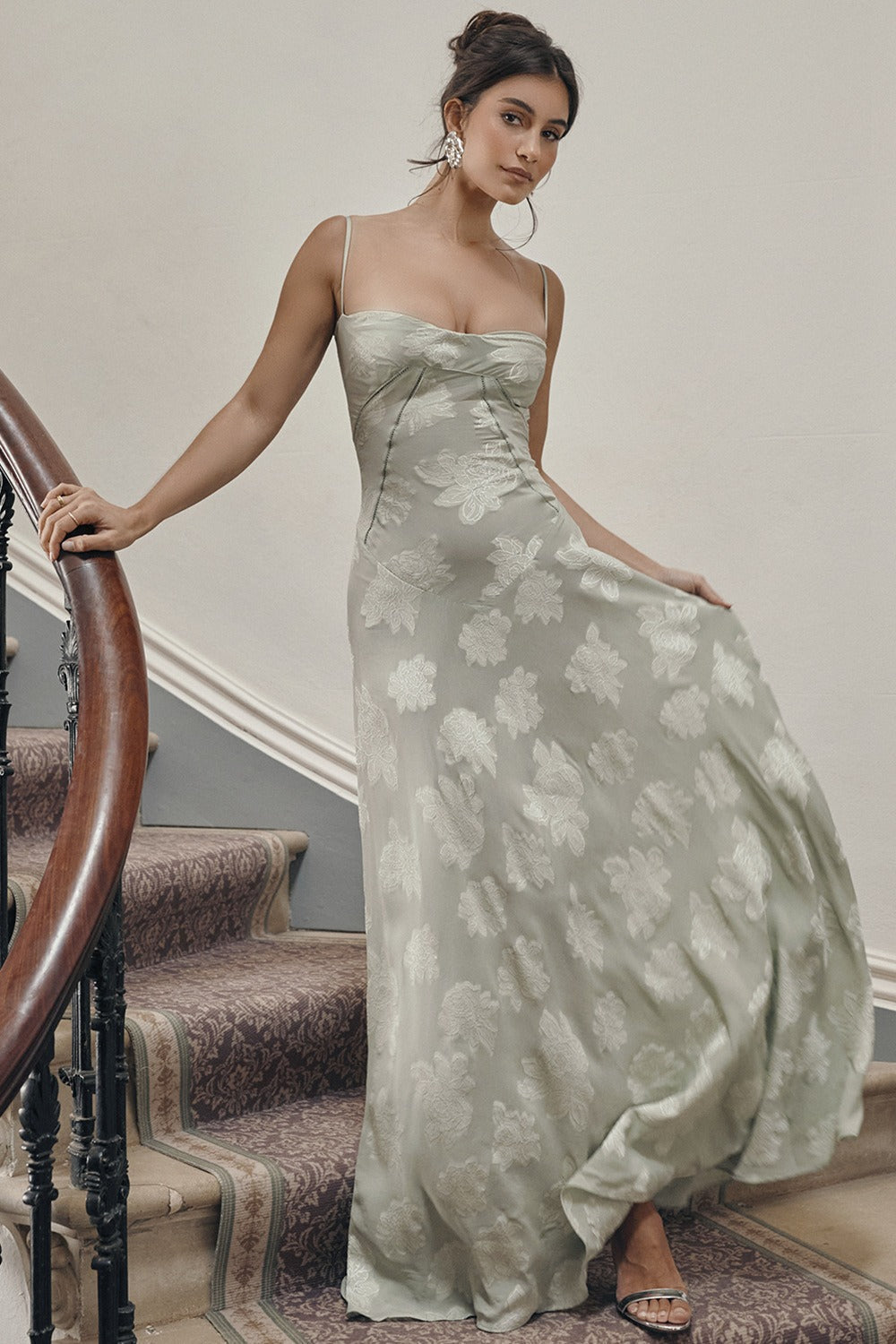 Bustier Seam Spaghetti Strap Devore Burnout Maxi Dress 25