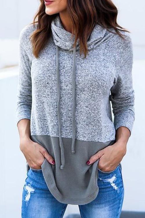 Hooded Collar Patchwork Pullovers