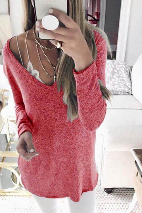 Casual long sleeve V-neck sweater