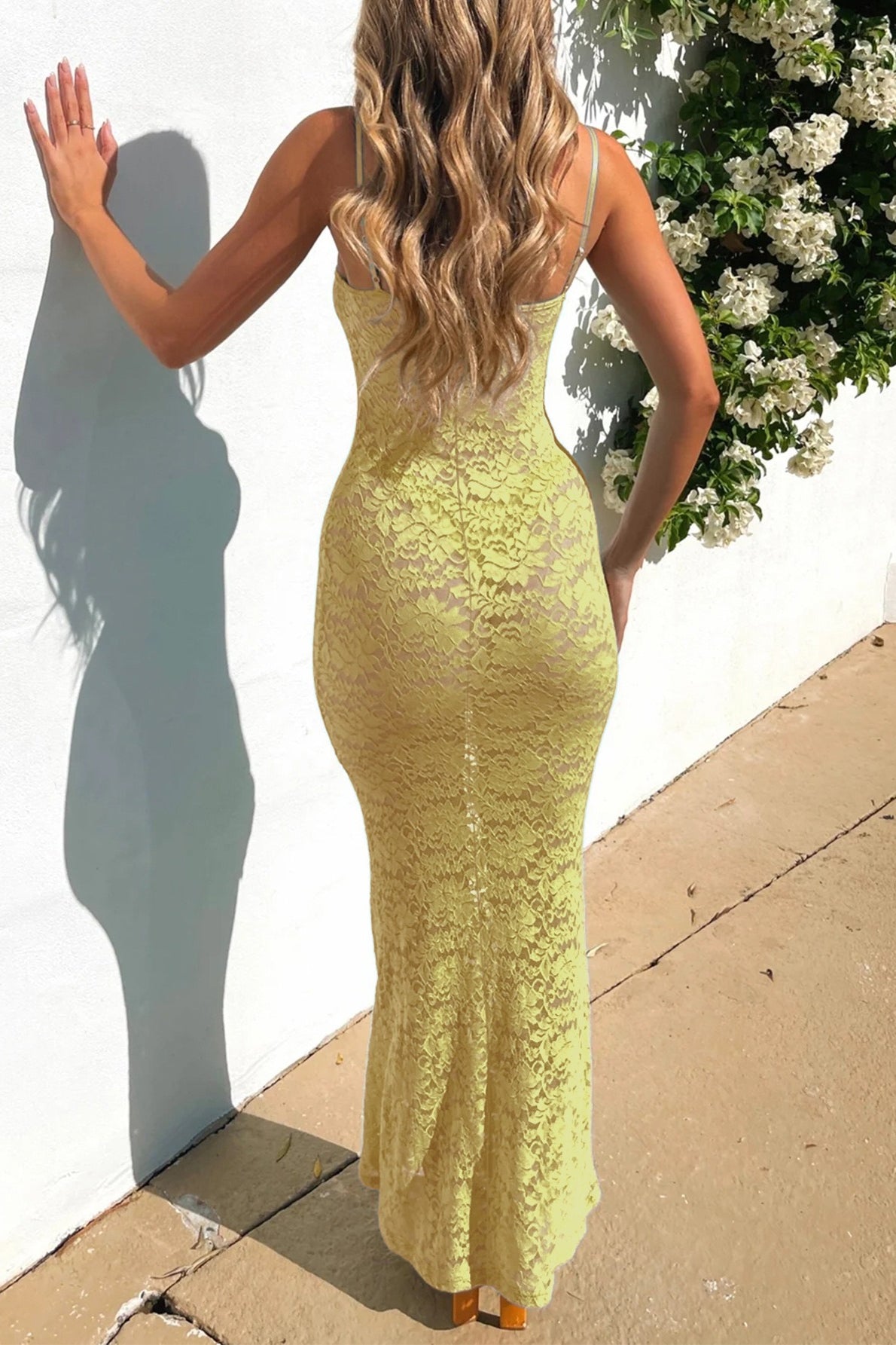 Lace Square Neck Spaghetti Strap Bodycon Maxi Dress 9