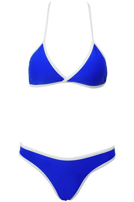 Blue Triangle Contrast Trim High Cut Brazilian Bikini Swimsuit
